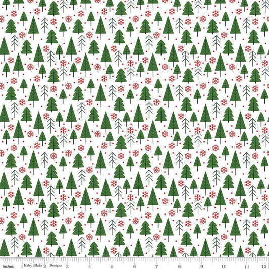 27" End of Bolt - SALE The Magic of Christmas Trees C13642 White - Riley Blake Designs - Pine Trees Snowflakes - Quilting Cotton Fabric