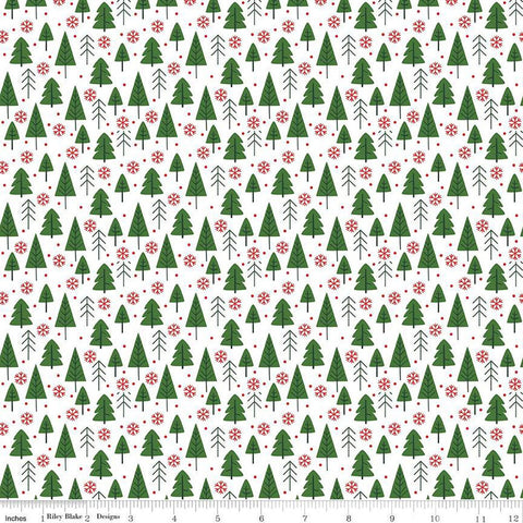 The Magic of Christmas Trees C13642 White - Riley Blake Designs - Pine Trees Snowflakes Dots - Quilting Cotton Fabric