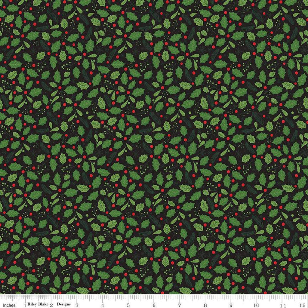 The Magic of Christmas Holly C13643 Black - Riley Blake Designs - Leaves Berries - Quilting Cotton Fabric