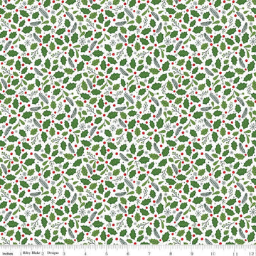 The Magic of Christmas Holly C13643 White - Riley Blake Designs - Leaves Berries - Quilting Cotton Fabric