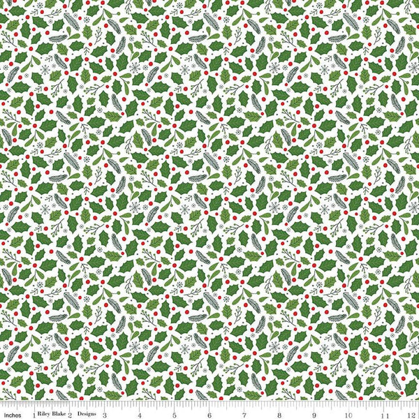 The Magic of Christmas Holly C13643 White - Riley Blake Designs - Leaves Berries - Quilting Cotton Fabric