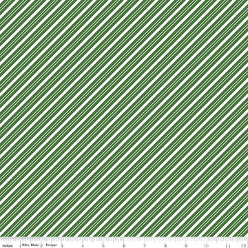 The Magic of Christmas Stripes C13645 Green - Riley Blake Designs - Diagonal Stripe Striped Green White - Quilting Cotton Fabric