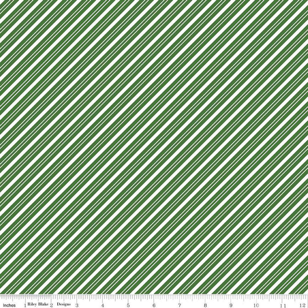 The Magic of Christmas Stripes C13645 Green - Riley Blake Designs - Diagonal Stripe Striped Green White - Quilting Cotton Fabric