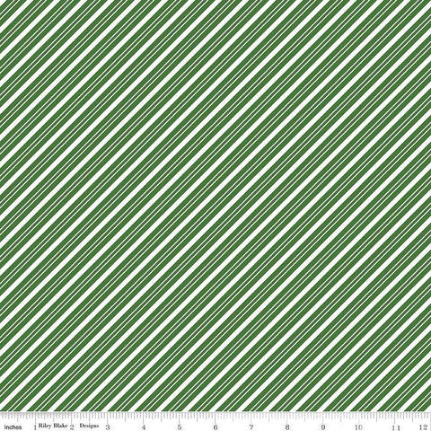 SALE The Magic of Christmas Stripes C13645 Green - Riley Blake Designs - Diagonal Stripe Striped Green White - Quilting Cotton Fabric