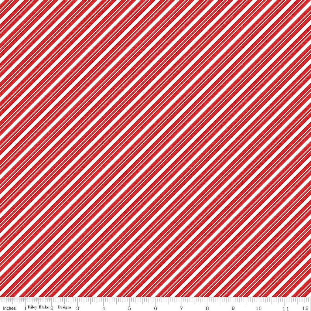 The Magic of Christmas Stripes C13645 Red - Riley Blake Designs - Diagonal Stripe Striped Red White - Quilting Cotton Fabric