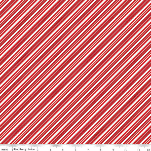 24" End of Bolt - The Magic of Christmas Stripes C13645 Red - Riley Blake Designs - Diagonal Stripes Red White - Quilting Cotton Fabric