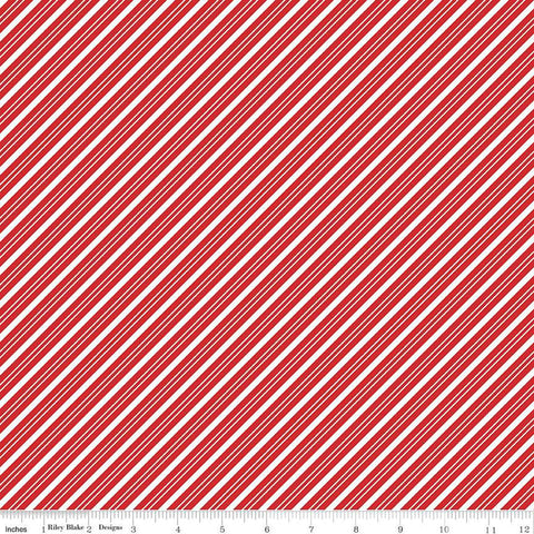 24" End of Bolt - The Magic of Christmas Stripes C13645 Red - Riley Blake Designs - Diagonal Stripes Red White - Quilting Cotton Fabric