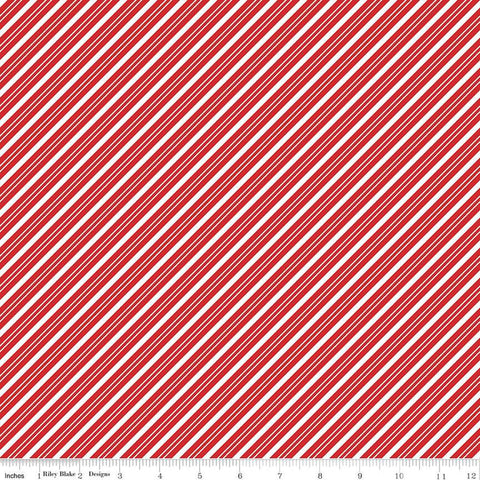 SALE The Magic of Christmas Stripes C13645 Red - Riley Blake Designs - Diagonal Stripe Striped Red White - Quilting Cotton Fabric