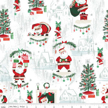 Fat Quarter End of Bolt - Twas Main SC13460 White SPARKLE - Riley Blake - Christmas Santa Claus Silver SPARKLE - Quilting Cotton Fabric