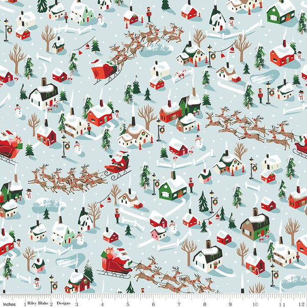 Twas Dash Away C13461 Frost - Riley Blake Designs - Christmas Santa Claus Reindeer Village - Quilting Cotton Fabric