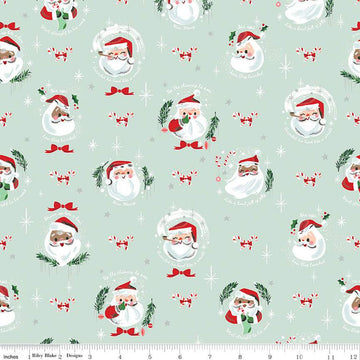 DEAL Twas Jolly Old Elf SC13462 Light Mint SPARKLE - Riley Blake - The Night Before Christmas Santa Silver SPARKLE - Quilting Cotton Fabric