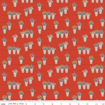 CLEARANCE Farmhouse Summer Flower Pots C13633 Red - Riley Blake Designs - Floral Flowers - Quilting Cotton Fabric