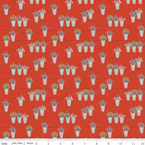 Farmhouse Summer Flower Pots C13633 Red - Riley Blake Designs - Floral Flowers - Quilting Cotton Fabric