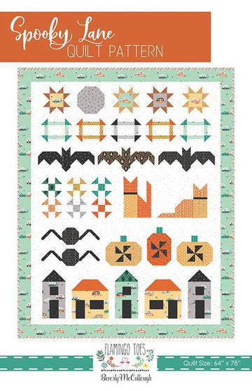 SALE Spooky Lane Quilt PATTERN P138 - Beverly McCullough - Riley Blake Designs - INSTRUCTIONS Only - Row Quilt Halloween Spider Bats Houses