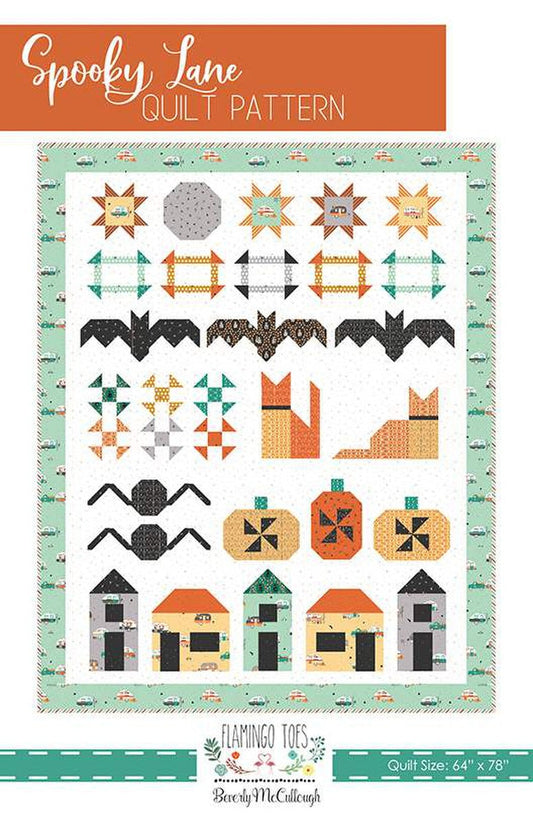 DEAL Spooky Lane Quilt PATTERN P138 - Beverly McCullough - Riley Blake Designs - INSTRUCTIONS Only - Row Quilt Halloween Spider Bats Houses