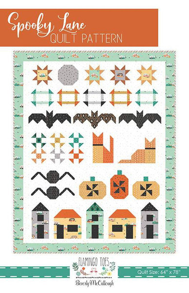 SALE Spooky Lane Quilt PATTERN P138 by Beverly McCullough - Riley Blake Designs - INSTRUCTIONS Only - Row Quilt Halloween Spider Bats Houses