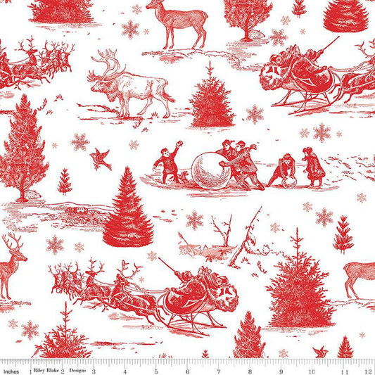 Fat Quarter End of Bolt - SALE Peace on Earth Main C13450 White - Riley Blake - Christmas Winter Trees Santa - Quilting Cotton Fabric
