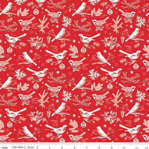 Peace on Earth Birds C13451 Red - Riley Blake Designs - Christmas Ornaments Stars Leaves Bird - Quilting Cotton Fabric
