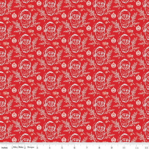 SALE Peace on Earth Santas C13452 Red - Riley Blake Designs - Christmas Santa Claus Ornaments Leaves - Quilting Cotton Fabric