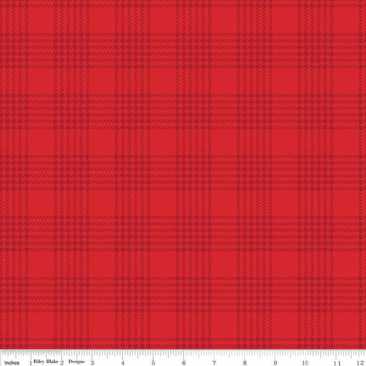 SALE Peace on Earth Plaid C13454 Red - Riley Blake Designs - Christmas Houndstooth Design - Quilting Cotton Fabric