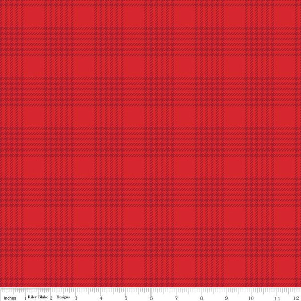 SALE Peace on Earth Plaid C13454 Red - Riley Blake Designs - Christmas Houndstooth Design - Quilting Cotton Fabric