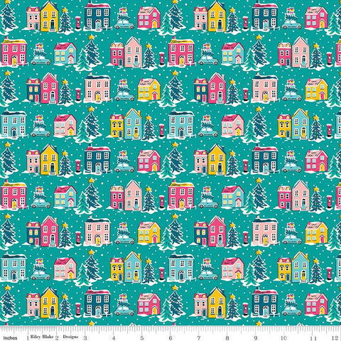 Deck the Halls Holiday Village A 01666880A - Riley Blake Designs - Christmas Houses Trees -  Liberty Fabrics  - Quilting Cotton Fabric