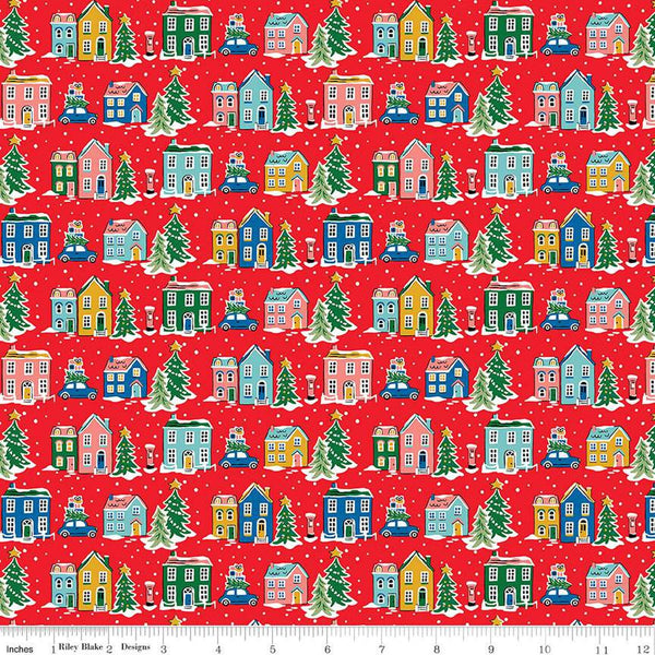 Deck the Halls Holiday Village C 01666880C - Riley Blake Designs - Christmas Houses Trees - Liberty Fabrics - Quilting Cotton Fabric