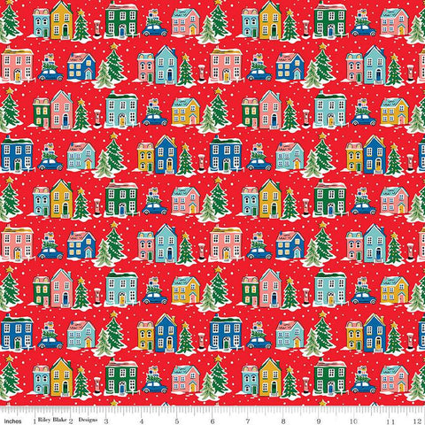 Deck the Halls Holiday Village C 01666880C - Riley Blake Designs - Christmas Houses Trees - Liberty Fabrics - Quilting Cotton Fabric
