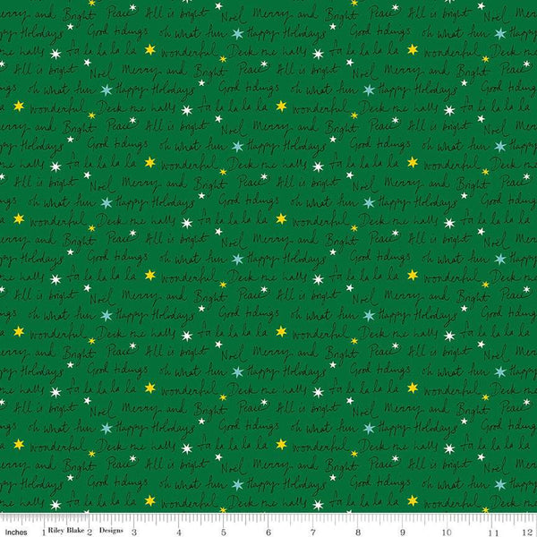 SALE Deck the Halls Well Wishes B 01666883B - Riley Blake Designs - Christmas Text Stars -  Liberty Fabrics  - Quilting Cotton Fabric