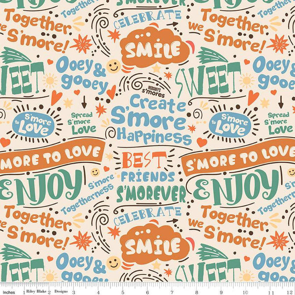 CLEARANCE Camp S'mores Text C13621 Marshmallow by Riley Blake  - Hershey Camping Words Icons - Quilting Cotton