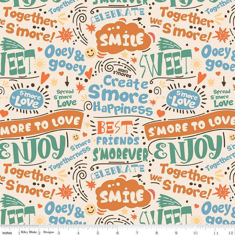 CLEARANCE Camp S'mores Text C13621 Marshmallow by Riley Blake  - Hershey Camping Words Icons - Quilting Cotton