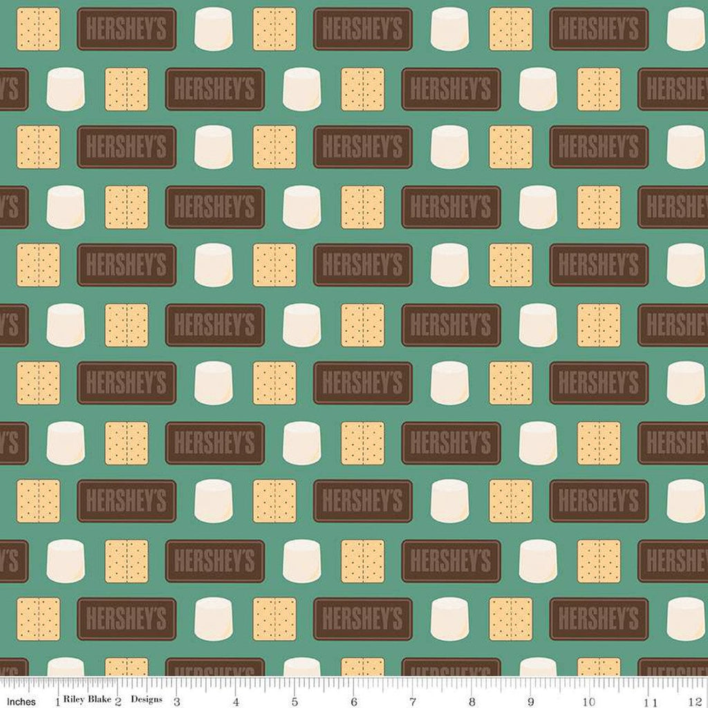 SALE Camp S'mores Stripe C13623 Green by Riley Blake Designs - Hershey Camping Marshmallows Chocolate Bars Crackers - Quilting Cotton Fabric
