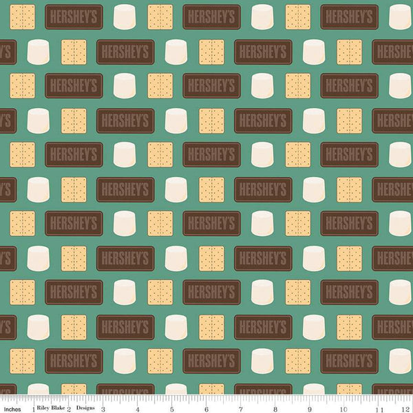 Camp S'mores Stripe C13623 Green by Riley Blake Designs - Hershey Camping Marshmallows Chocolate Bars Crackers - Quilting Cotton Fabric