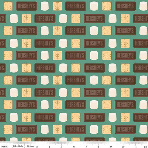 SALE Camp S'mores Stripe C13623 Green by Riley Blake Designs - Hershey Camping Marshmallows Chocolate Bars Crackers - Quilting Cotton Fabric