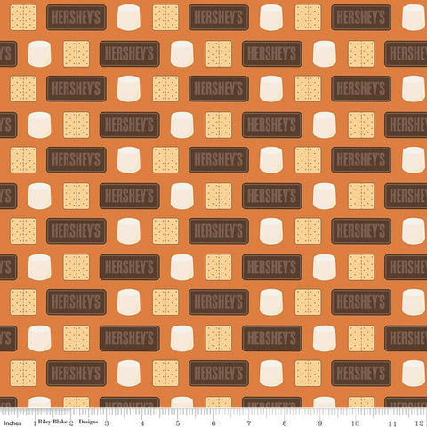CLEARANCE Camp S'mores Stripe C13623 Orange by Riley Blake - Hershey Camping Marshmallows Chocolate Bars Crackers - Quilting Cotton