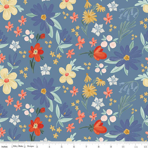 Farmhouse Summer Main C13630 Denim by Riley Blake Designs - Floral Flowers - Quilting Cotton Fabric