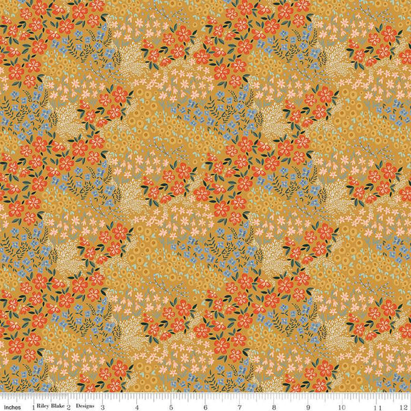 Fat Quarter End of Bolt - SALE Farmhouse Summer Floral C13632 Gold by Riley Blake Designs - Flower Flowers - Quilting Cotton Fabric