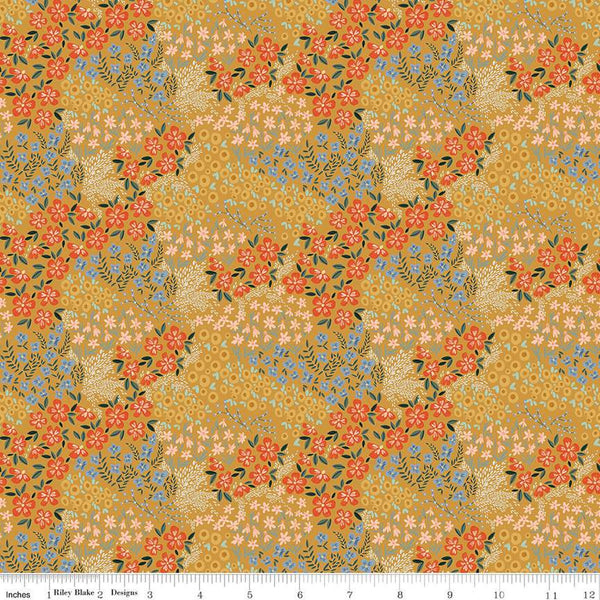 Fat Quarter End of Bolt - Farmhouse Summer Floral C13632 Gold by Riley Blake Designs - Flower Flowers - Quilting Cotton Fabric