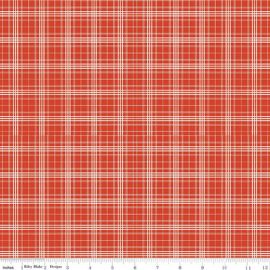 SALE Farmhouse Summer Plaid C13634 Red - Riley Blake Designs - Off White Lines - Quilting Cotton Fabric