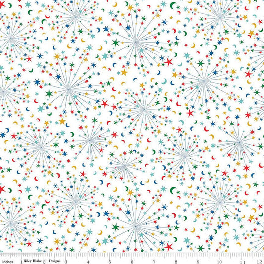 Fat Quarter End of Bolt - SALE Deck the Halls Helen's Stars B 01666887B - Riley Blake  - Christmas  Starbursts -  Liberty - Quilting Cotton