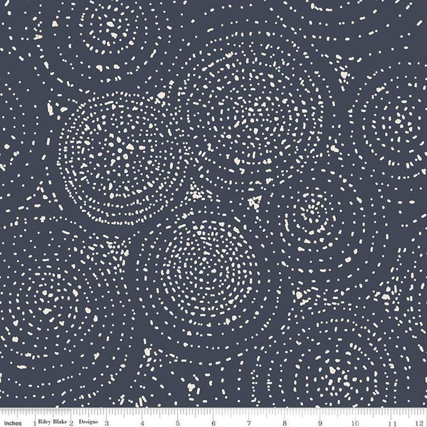 SALE In the Afterglow Spiral C13374 Midnight - Riley Blake Designs - Concentric Circles Dots - Quilting Cotton Fabric