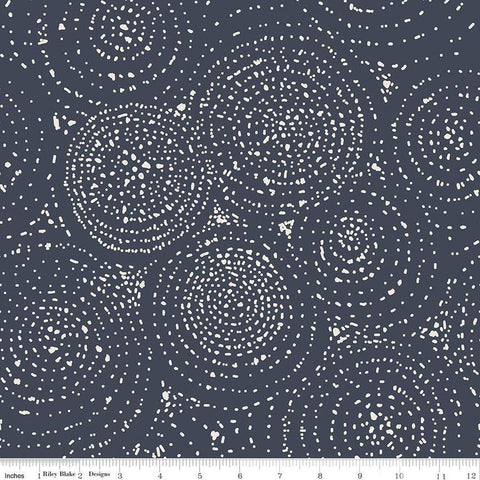 In the Afterglow Spiral C13374 Midnight - Riley Blake Designs - Concentric Circles Dots - Quilting Cotton Fabric