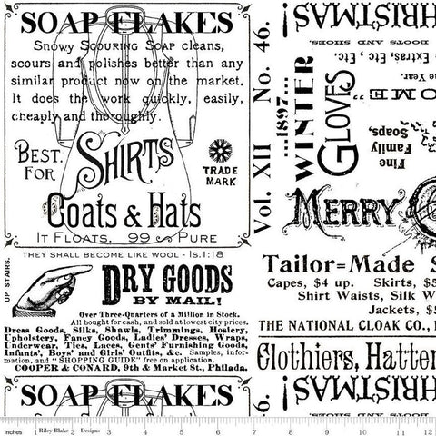 White as Snow Snowy Soap Ads C13554 White - Riley Blake Designs - Christmas Text - Quilting Cotton Fabric