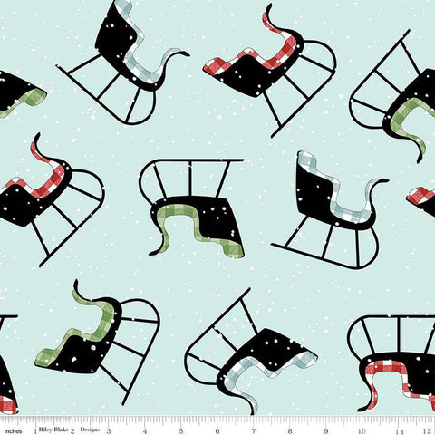 SALE White as Snow Sleigh Toss C13556 Blue - Riley Blake Designs - Christmas Winter Sleighs - Quilting Cotton Fabric