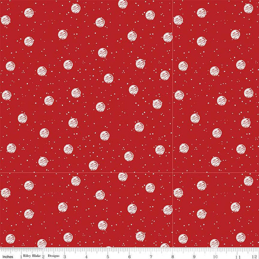Fat Quarter End of Bolt - White as Snow Snowball Toss C13559 Red - Riley Blake - Christmas White Dots Circles - Quilting Cotton Fabric