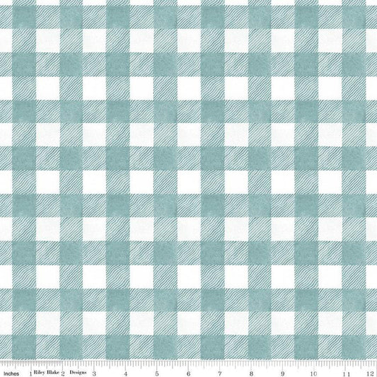 Fat Quarter End of Bolt - SALE White as Snow Buffalo Plaid C13562 Blue - Riley Blake  - Christmas Blue/White 3/4" Check - Quilting Cotton