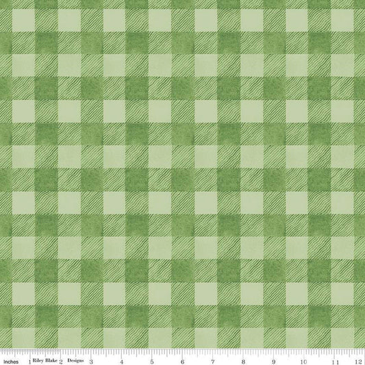 DEAL White as Snow Buffalo Plaid C13562 Green - Riley Blake Designs - Christmas 3/4" Check Checks - Quilting Cotton Fabric