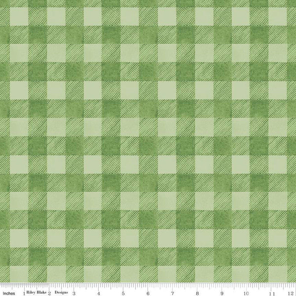 SALE White as Snow Buffalo Plaid C13562 Green - Riley Blake Designs - Christmas 3/4" Check Checks - Quilting Cotton Fabric