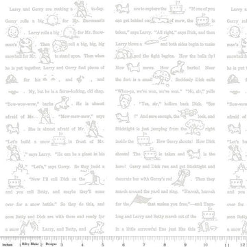 Fat Quarter End of Bolt - SALE White as Snow Story C13563 Gray - Riley Blake - Christmas GrayText Pictures on White - Quilting Cotton Fabric