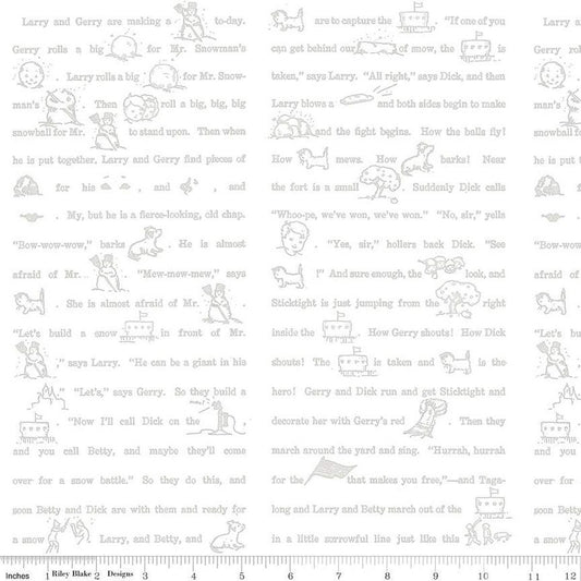Fat Quarter End of Bolt - SALE White as Snow Story C13563 Gray - Riley Blake - Christmas GrayText Pictures on White - Quilting Cotton Fabric